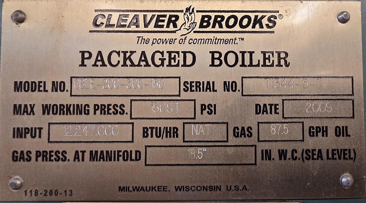 Used Cleaver Brooks 670 HP CB-1E 200-300-150 Packaged Hot Water Boiler