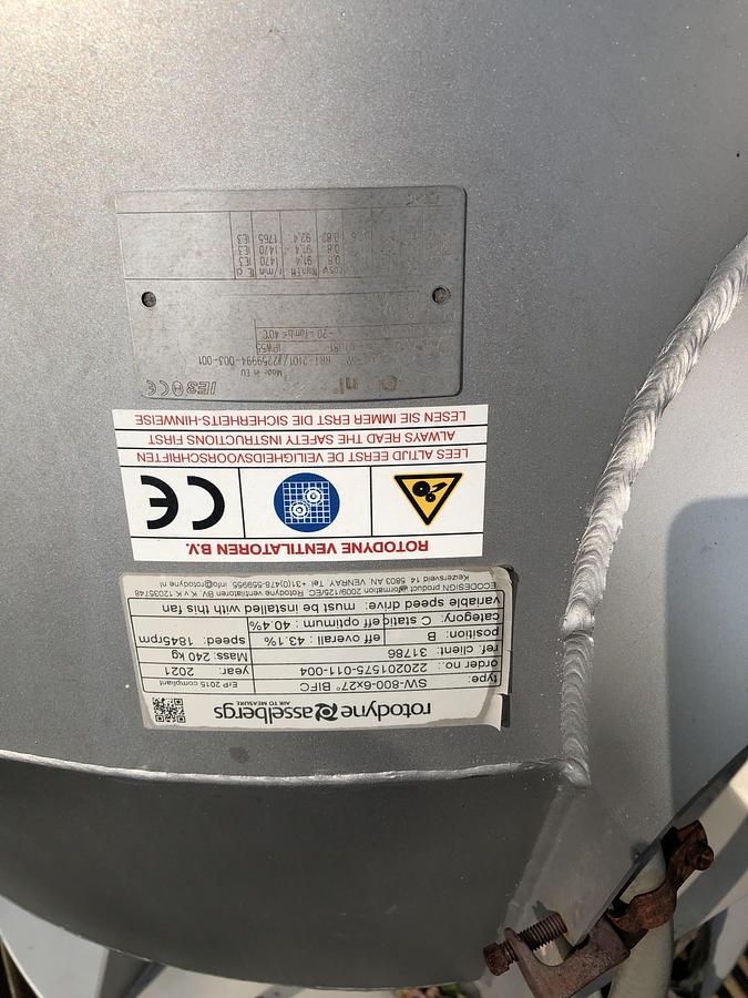 Used Skyplume SW-800-6X27° BIFC Industrial Exhaust Fan with Vertical Discharge Stack (2021)