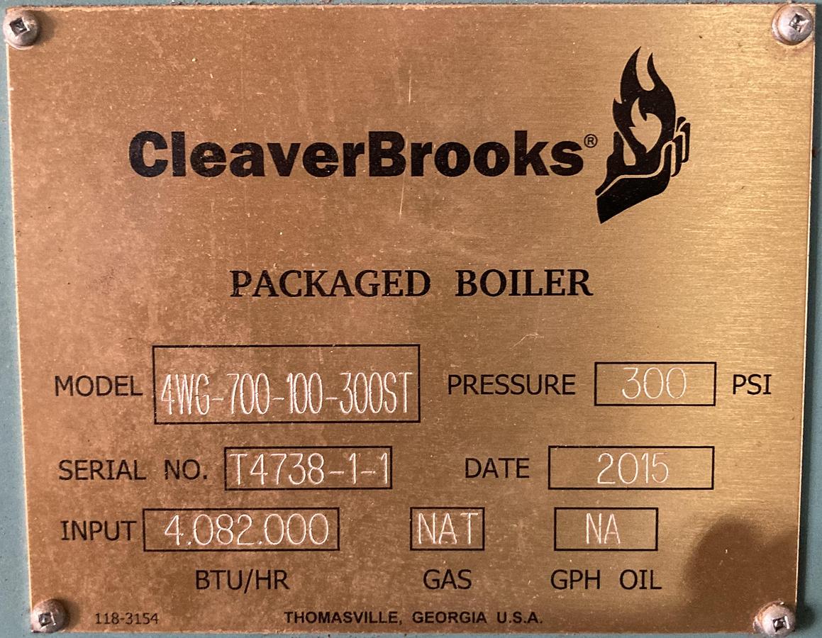 Used Cleaver-Brooks 100 HP 300 PSI Steam Boiler System + Feedwater Tank (2015)