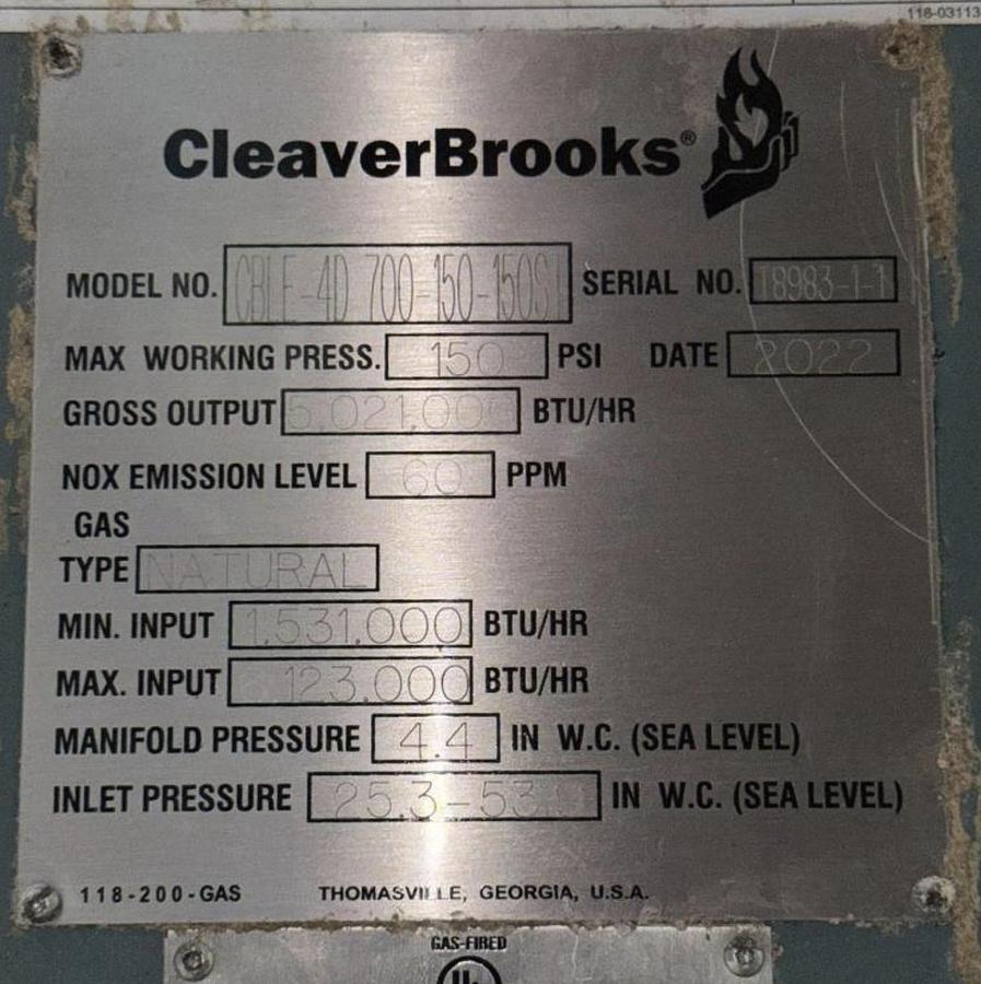 Used Used Cleaver Brooks CBLE 150HP 150PSI Steam CBLE-4D 700-150-150ST 2022