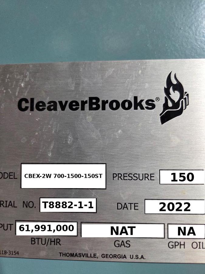 Used Cleaver Brooks 1500HP 150PSI CBEX-2W 700-1500-150ST Steam Boiler Natural Gas 2022