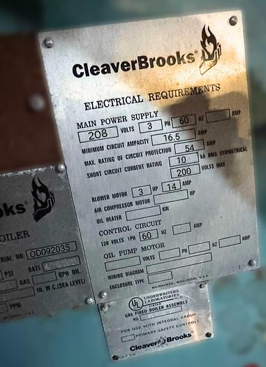 Used 100 HP Cleaver Brooks 15 PSI Low-Pressure Steam Boiler – 2012 CB700X-99-P