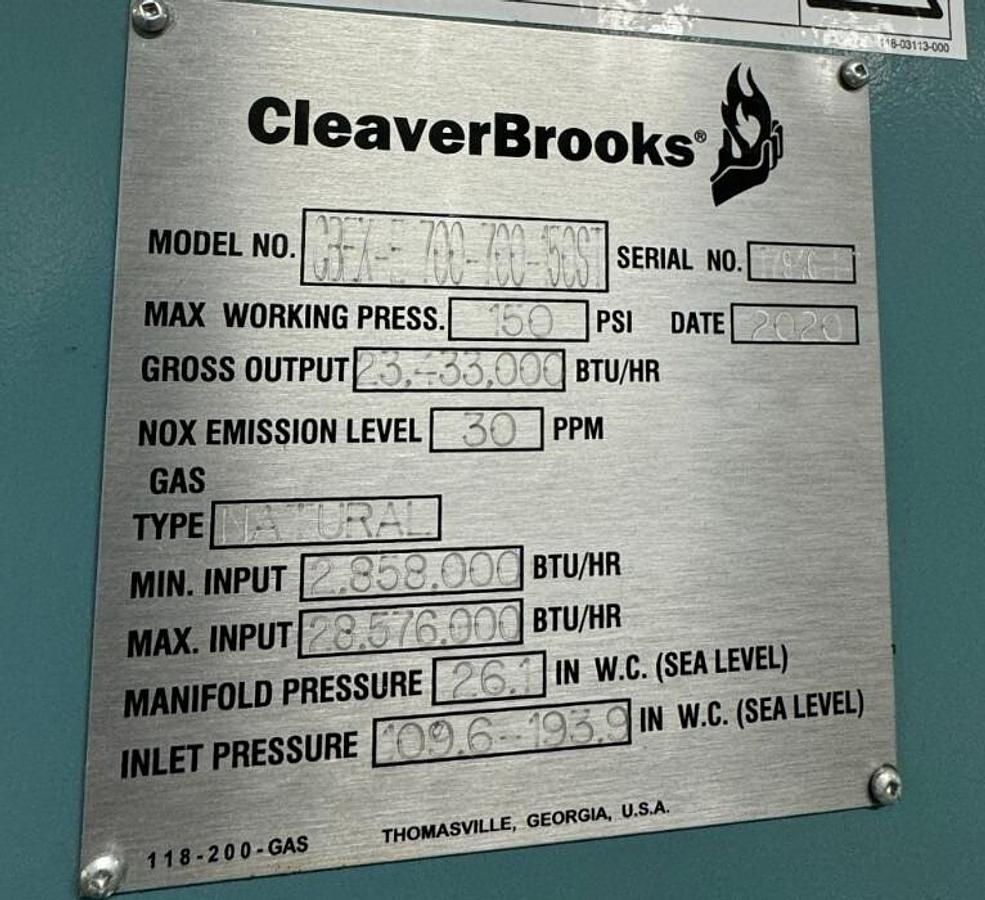 Used Cleaver Brooks 700 HP High Pressure Steam Boiler – CBEX-E700-700-150ST (2020)
