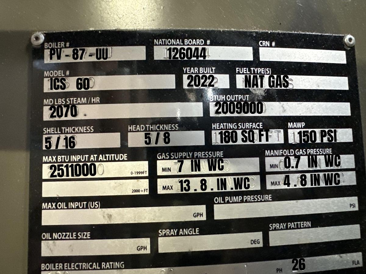 Used Fulton Classic 60 HP ICS-60 Steam/Hot Water Boiler with F-75 Expansion Tank (2022)