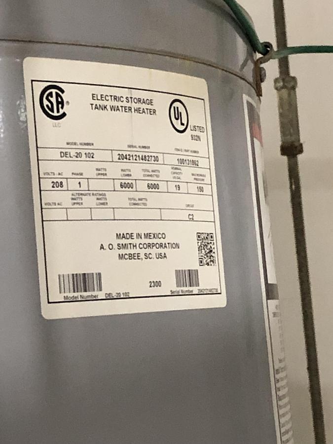 Used A.O. Smith Commercial Electric Water Heater System - DEL-20 102
