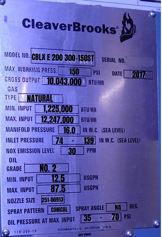 Used Cleaver Brooks 300 HP High Pressure Steam Boiler – CBLX E 200 300-150ST (2017)