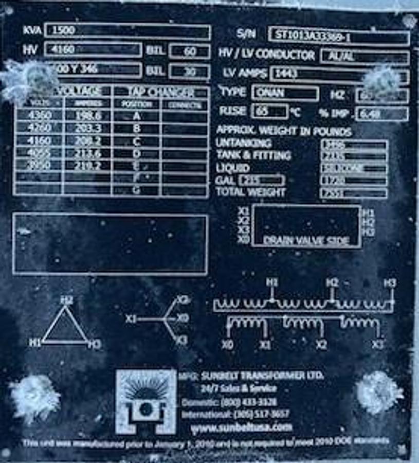 Used Pad-Mounted Transformers - MEC 3 MVA & Sunbelt 1500 KVA - 4160V to 480Y/277V - 3-Phase (2014)