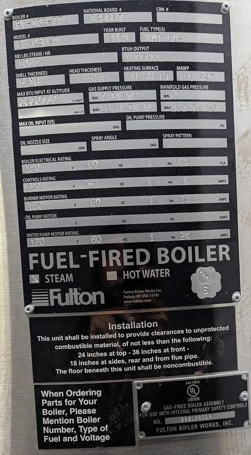 Used Fulton Classic 30HP 150PSI Vertical Tubeless Steam Boiler FB-030-A 2021