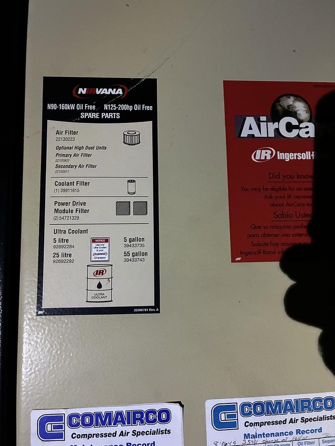 Used Ingersoll Rand NIRVANA IRN125H-OF Oil-Free Rotary Screw Air Compressor