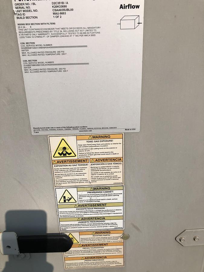 Used Trane Performance Climate Changer Industrial Air Handler CSAA035UBL00 Unit 1