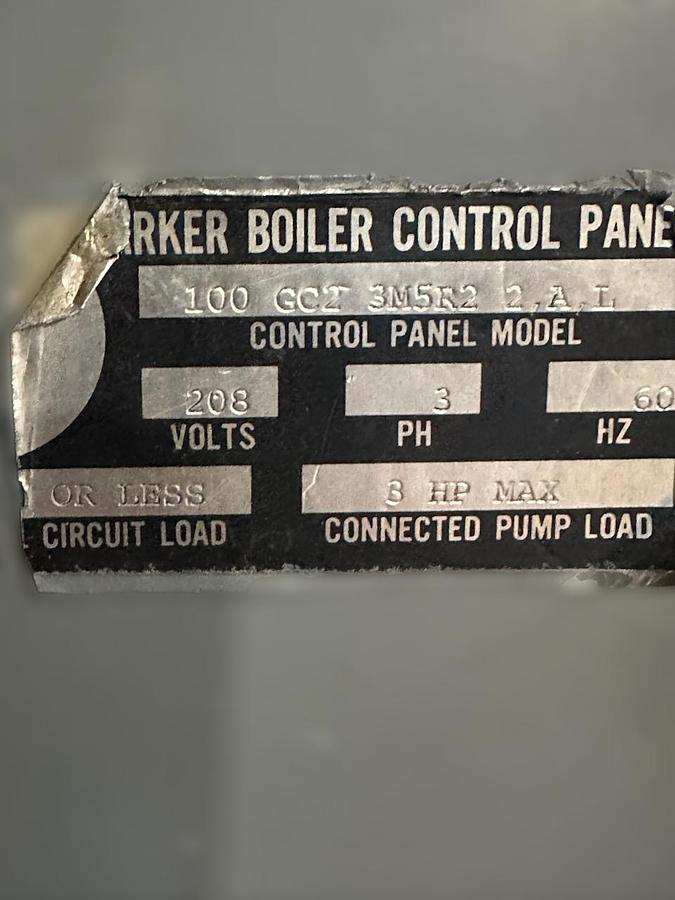 Used 50 HP Parker Industrial Steam Boiler – 1988 Model 100 PSI