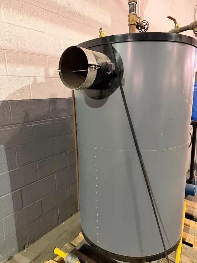 Used Lattner Vertical Natural Gas Steam Boiler System Package with Feed Water Tank Duplex Pumps Surge Tank and Control Panel