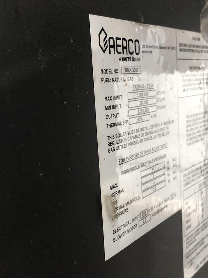 Used AERCO Benchmark Commercial Water Heater System BMK 3000