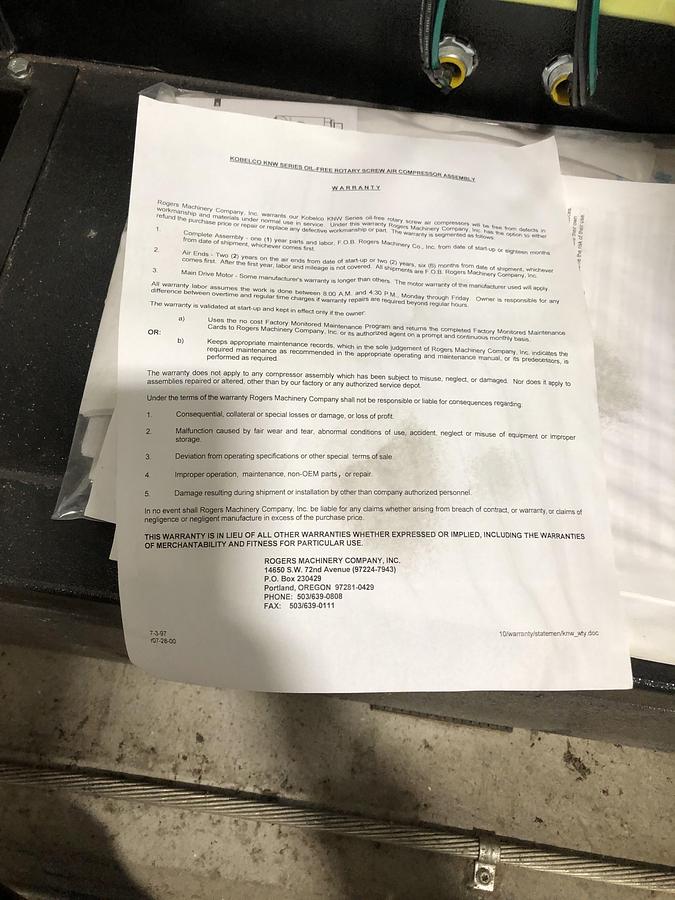 Used Kobelco Oil-Free Rotary Screw Air Compressor KNWA1-G/H