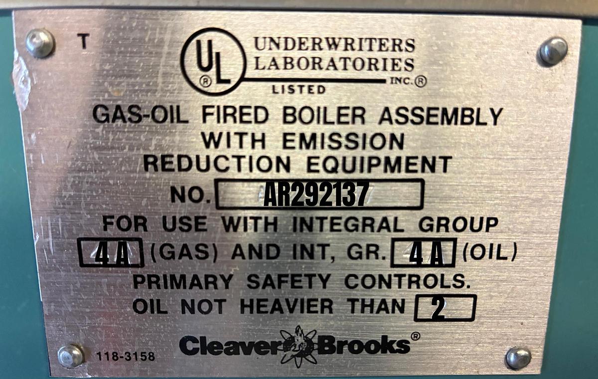 Used 2002 Cleaver Brooks CB 350 HP Steam Boiler – 15 PSI with Advanced Honeywell Controls