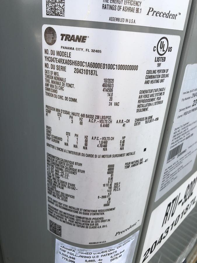 Used Trane Precedent 4-Ton Rooftop HVAC Unit RTU-9202 (2020)