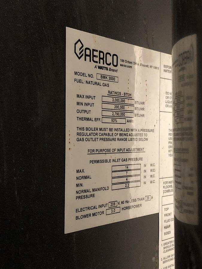 Used AERCO Benchmark Commercial Water Heater System BMK 3000