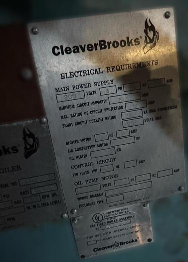 Used 100 HP Cleaver Brooks 15 PSI Low-Pressure Steam Boiler – 2012 CB700X-99-P