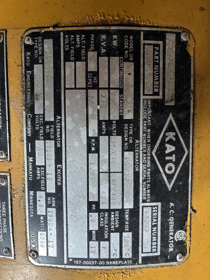 Used Caterpillar D343 Diesel Emergency Generator Set with KATO Engineering Alternator