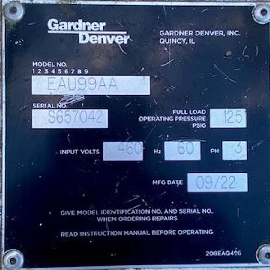 Used Gardner Denver EAU99AA 250 HP 125 PSI Electra-Saver Rotary Screw Air Compressor SN S657042 2022