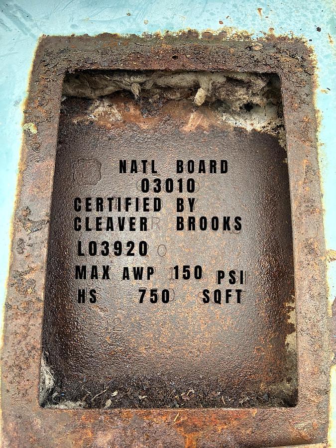 Used 1992 Cleaver Brooks CB-200-150 150 HP High Pressure Steam Boiler Natural Gas Oil Fired 150 PSI S/N L 91225 National Board No. 03010