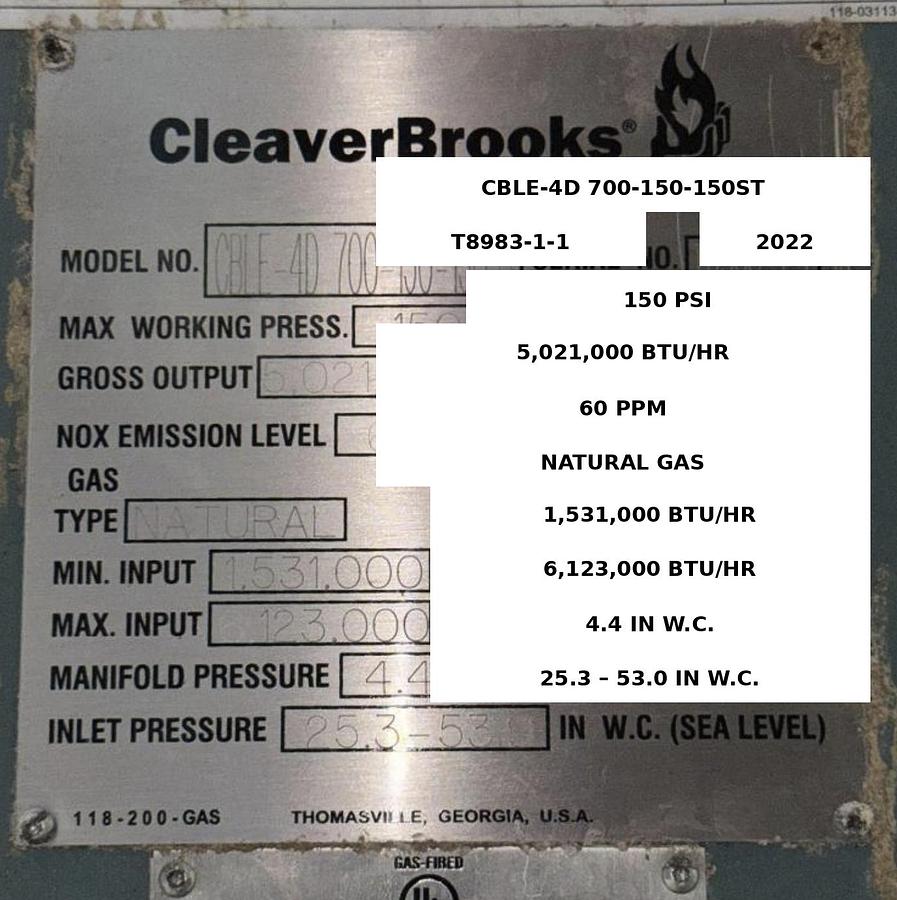 Used Used Cleaver Brooks CBLE 150HP 150PSI Steam CBLE-4D 700-150-150ST 2022