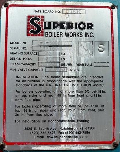 Used 2014 Superior Boiler Model 8-X-5000
