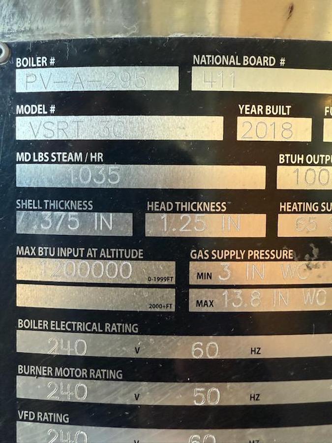 Used Fulton Vertical Spiral Rib Tubeless Boiler System – 2018, 1,050,000 BTU/hr, 150 PSI