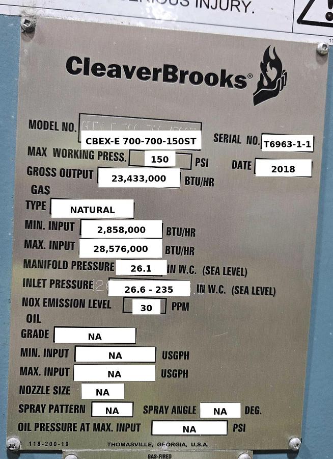 Used Used Cleaver Brooks CBEX-E 700HP 150PSI Steam CBEX-E 700-700-150ST 2018