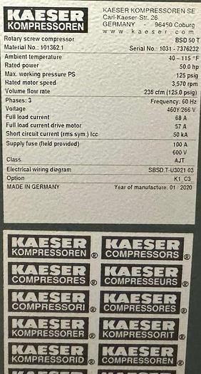 Used 50 HP Kaeser 125 PSI Air Compressor 2020 Model BSD 50 T