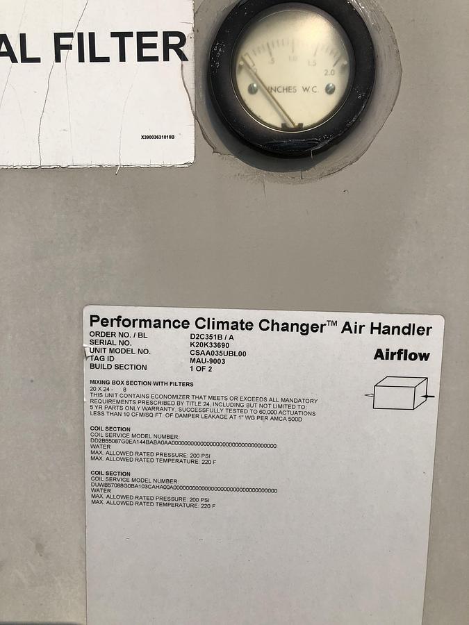 Used Trane Performance Climate Changer Industrial Air Handler CSAA035UBL00 Unit 2