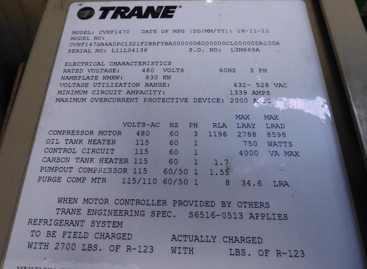 Used Trane CenTraVac Water Chiller 1450 Tons – CVHF1470