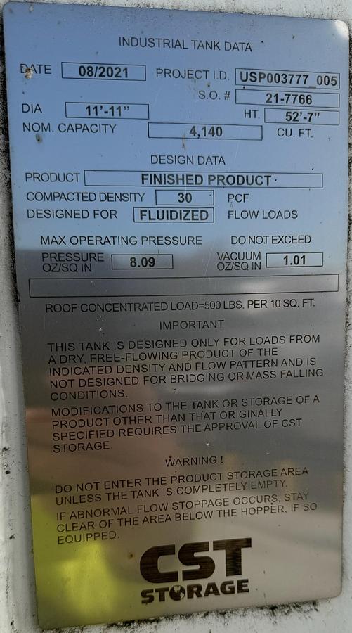 Used CST Storage Industrial Silo System - 4,140 Cu. Ft. Capacity (2021)