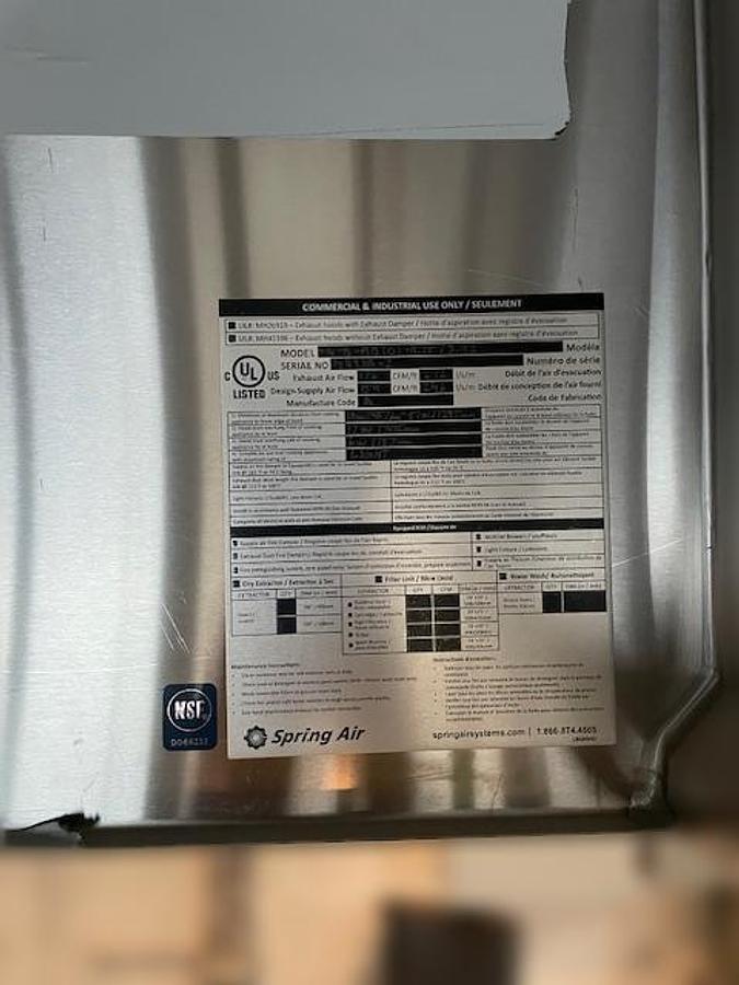 Used Spring Air KES-ISH Commercial Kitchen Exhaust Hood System - UL Listed - Stainless Steel