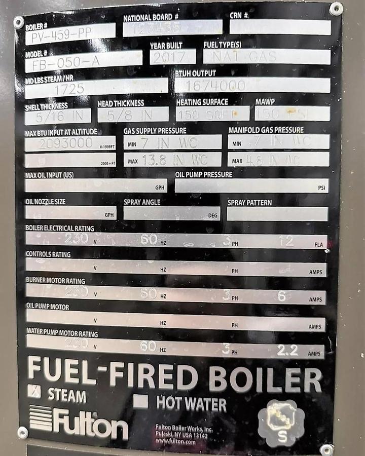 Used Fulton 50HP 150PSI Classic Vertical Tubeless Steam Boiler - Model FB-050-A - Natural Gas - 2017
