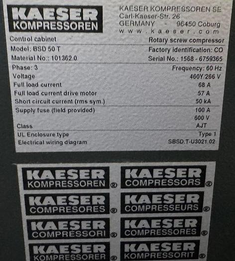Used 50 HP Kaeser 125 PSI Air Compressor 2020 Model BSD 50 T