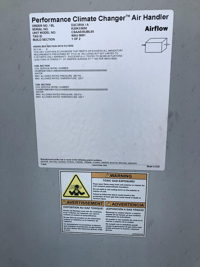 Used Trane Performance Climate Changer Industrial Air Handler CSAA035UBL00 Unit 3