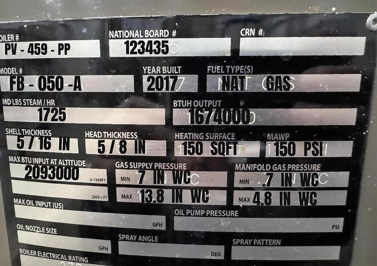 Used Fulton 50HP 150PSI Classic Vertical Tubeless Steam Boiler - Model FB-050-A - Natural Gas - 2017