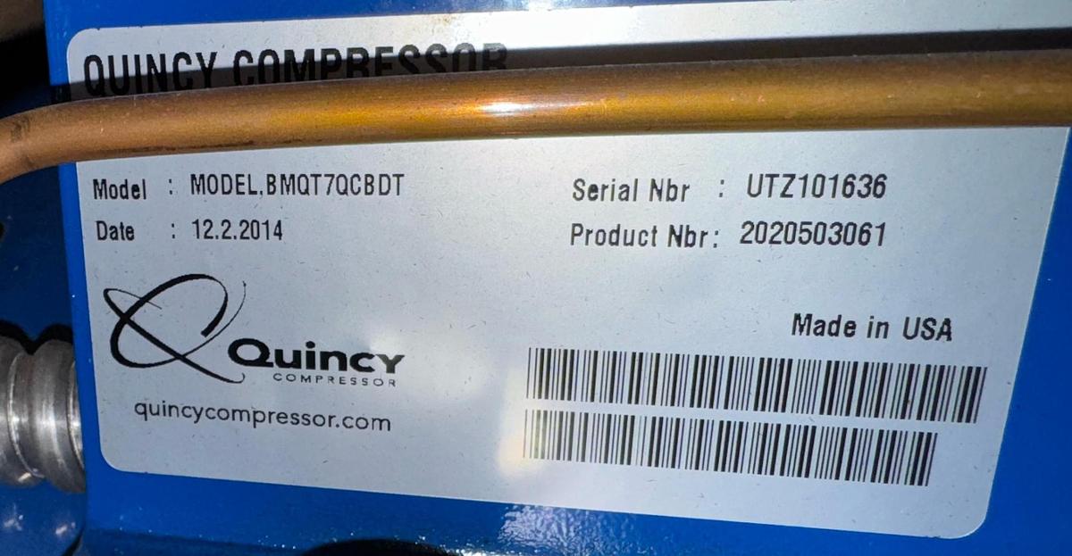 Used Quincy Compressor Dual Reciprocating Air Compressor System - Model BMQT7QCBDT with Climate Control (2014)