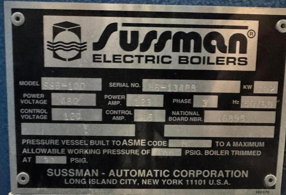 Used Sussman SSB100 Electric Steam Boiler - 102 kW, 480V 3-Phase, ASME, National Board (Serial# N6-13488)