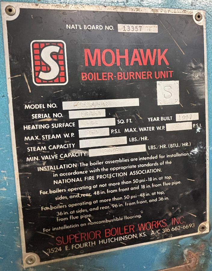Used Superior Boiler Works 350 HP 150 PSI Packaged Steam Boiler 4-X-1506 1997