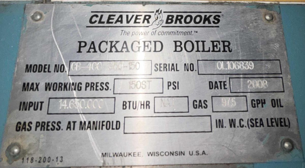 Used Cleaver Brooks 350 HP High Pressure Steam Boiler – CB-400-350-...
