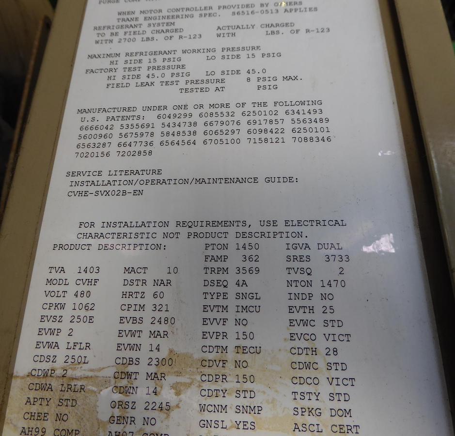 Used Trane CenTraVac Water Chiller 1450 Tons – CVHF1470