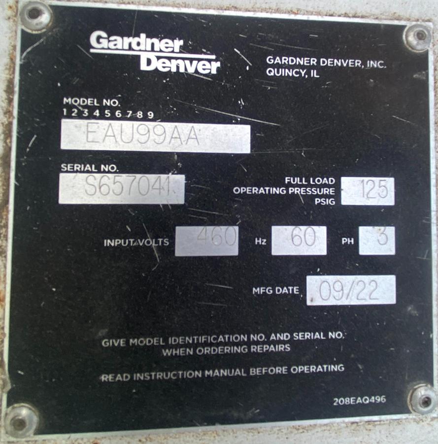Used Gardner Denver EAU99AA 250 HP 125 PSI Electra-Saver Rotary Screw Air Compressor SN S657041 2022