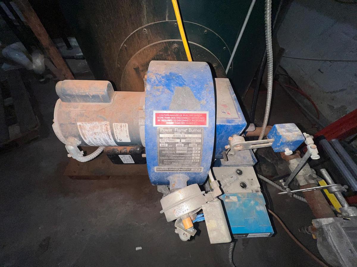 Used Columbia Boiler CT-Series Vertical Steam Boiler 50 HP Type CT Natural Gas Power Flame JR50A-15 Burner 150 PSI MAWP Built 2012
