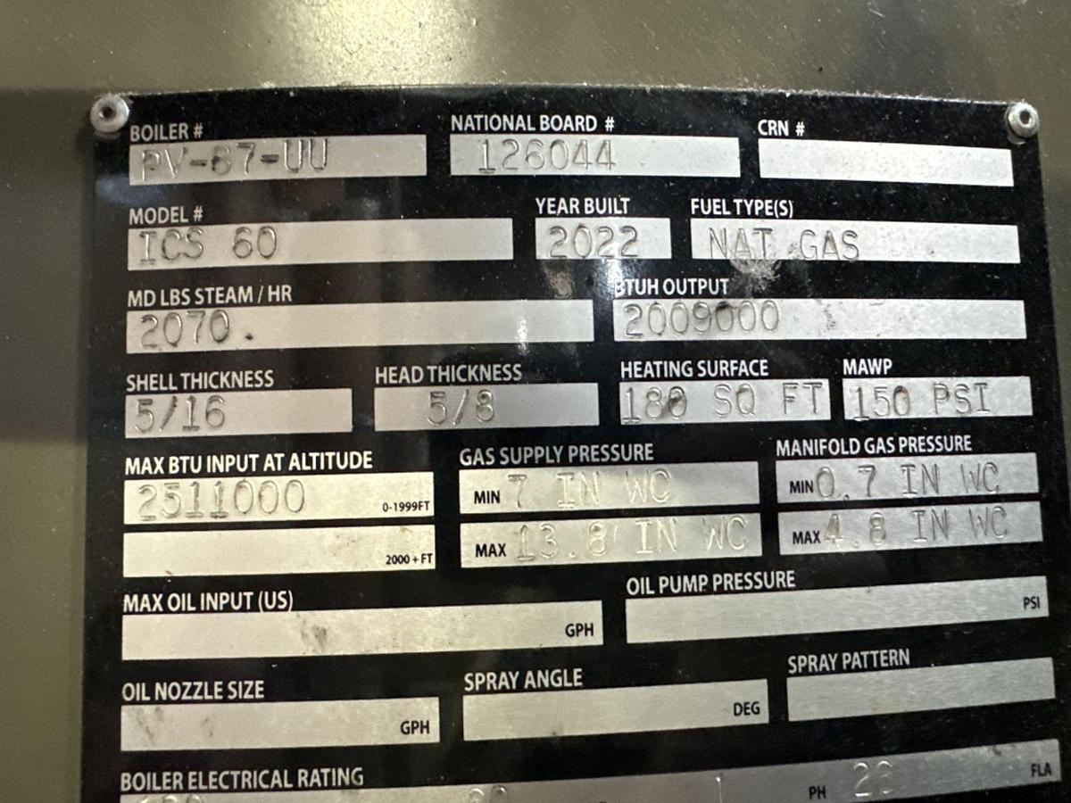 Used Fulton Classic 60 HP ICS-60 Steam/Hot Water Boiler with F-75 Expansion Tank (2022)