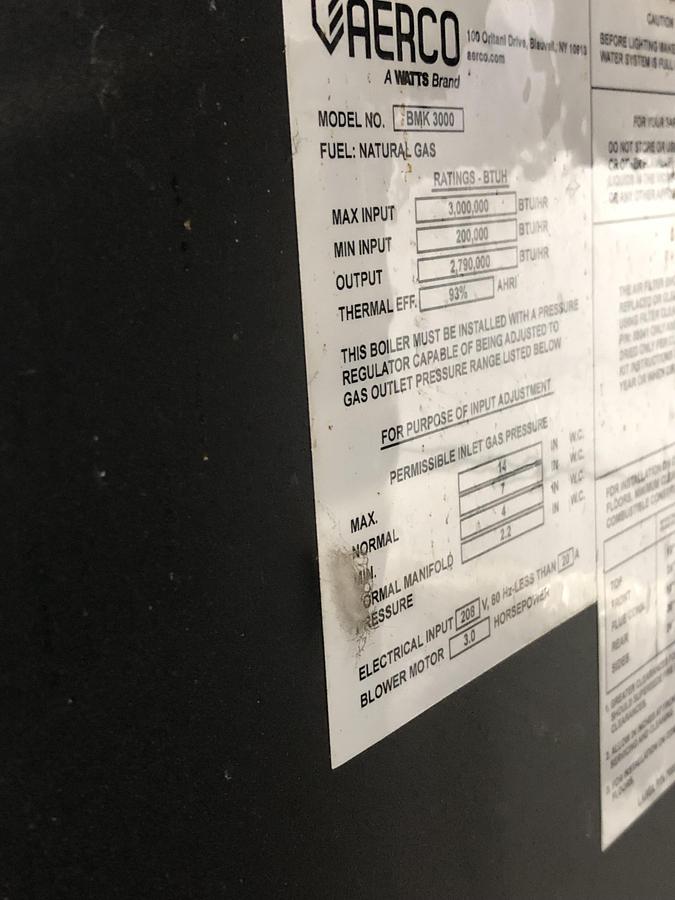 Used AERCO Benchmark Commercial Water Heater System BMK 3000