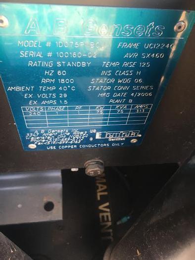 Used 2006 Perkins 75 kW Generator w/ New 2020 Trailer AB Genset 1D075PNBCU