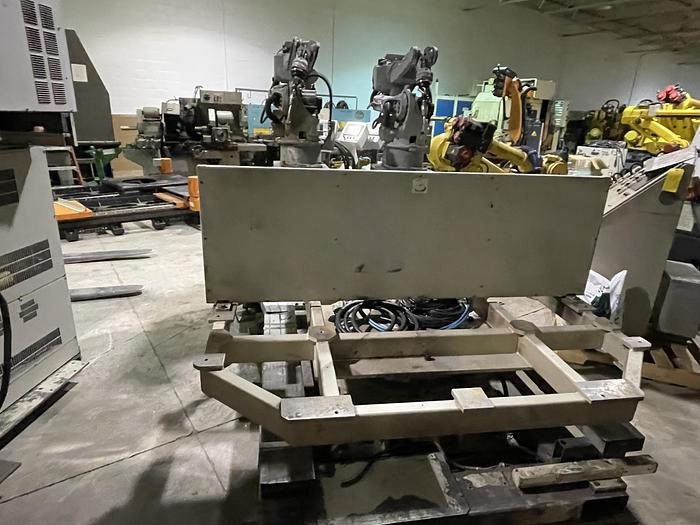 Used MOTOMAN EA1400N DUAL ARM ROBOTIC MIG WELDING CELL WITH 11,000 LB CAPACITY A/B SIDED INDEX TABLE
