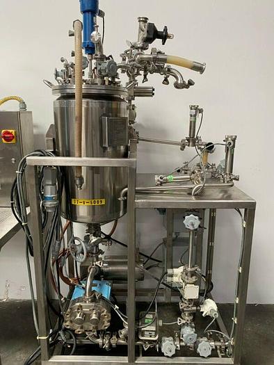 Used Millipore TFF Skid w/ Waukesha 030 Pump & 80L Jacketed Vessel w/ Controller